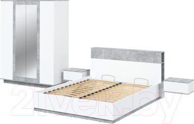 Комплект мебели для спальни Интерлиния Quartz-13 с ПМ (белый платинум/бетон) - фото