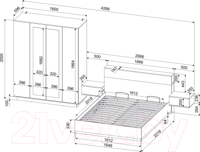 Комплект мебели для спальни Интерлиния Quartz-13 с ПМ (белый платинум/бетон)