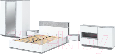 Комплект мебели для спальни Интерлиния Quartz-14 с ПМ (белый платинум/бетон) - фото