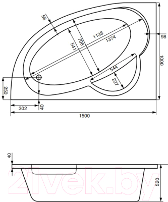 Ванна акриловая Santek Шри-Ланка 150x100 L (1WH302394)