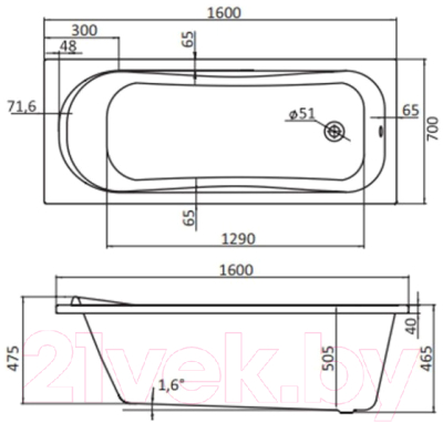 Ванна акриловая Santek Тенерифе 160x70 (1WH302357)