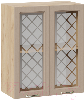 Шкаф навесной для кухни ТриЯ Бьянка 1В6С (дуб крафт золотой/дуб кофе) - фото