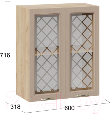 Шкаф навесной для кухни ТриЯ Бьянка 1В6С (дуб крафт золотой/дуб кофе)