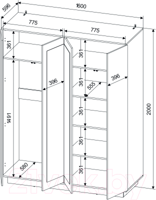 Шкаф Интерлиния Quartz QZ-ШК3 (белый платинум/бетон)
