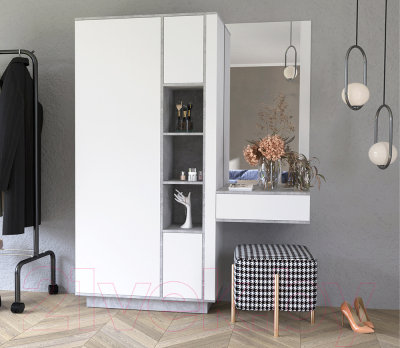 Секция в прихожую Интерлиния Quartz QZ-ШК4 комбинированный (белый платинум/бетон)