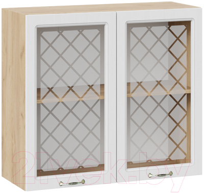 Шкаф навесной для кухни ТриЯ Бьянка 1В8С (дуб крафт золотой/дуб белый) - фото