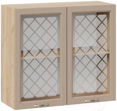 Шкаф навесной для кухни ТриЯ Бьянка 1В8С (дуб крафт золотой/дуб кофе) - фото