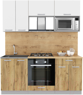 Кухонный гарнитур Интерлиния Мила Лайт 1.8 ВТ (белый платинум/дуб золотой/дуб бунратти) - фото