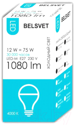 Лампа Belsvet 12W 220V E27 4000К LED-M A60 - фото