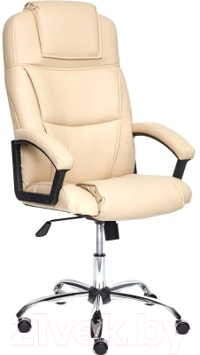 Кресло офисное Tetchair Bergamo хром/кожзам (бежевый) - фото