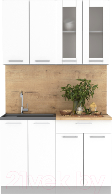 Кухонный гарнитур Интерлиния Мила 12 (белый платинум/белый платинум глянец/дуб бунратти) - фото
