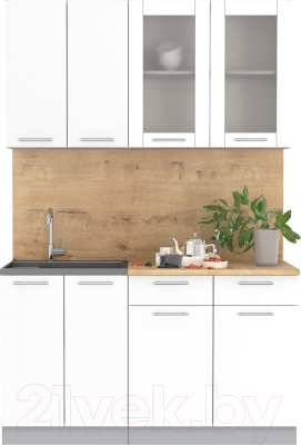 Кухонный гарнитур Интерлиния Мила 14-60 (белый платинум/белый платинум глянец/дуб бунратти) - фото