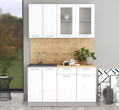 Кухонный гарнитур Интерлиния Мила 14-60 (белый платинум/белый платинум глянец/дуб бунратти)