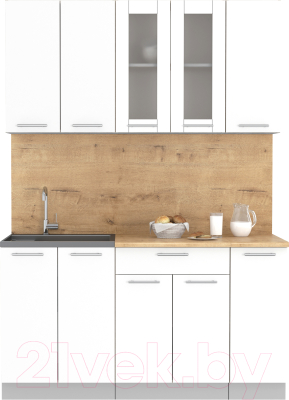 Кухонный гарнитур Интерлиния Мила 15 (белый платинум/белый платинум глянец/дуб бунратти) - фото
