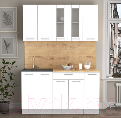 Кухонный гарнитур Интерлиния Мила 15 (белый платинум/белый платинум глянец/дуб бунратти)