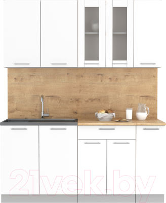 Кухонный гарнитур Интерлиния Мила 17 (белый платинум/белый платинум глянец/дуб бунратти) - фото