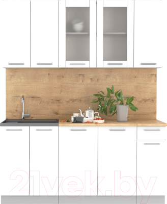 Кухонный гарнитур Интерлиния Мила 17-60 (белый платинум/белый платинум глянец/дуб бунратти) - фото