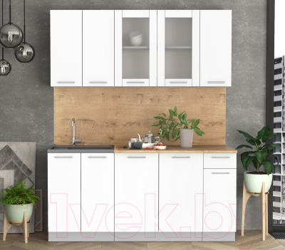 Кухонный гарнитур Интерлиния Мила 17-60 (белый платинум/белый платинум глянец/дуб бунратти)