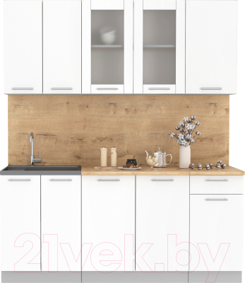 Кухонный гарнитур Интерлиния Мила 18-60 (белый платинум/белый платинум глянец/дуб бунратти) - фото