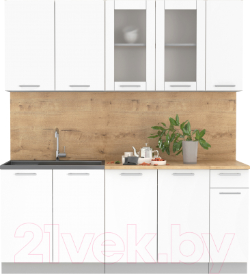 Кухонный гарнитур Интерлиния Мила 19 (белый платинум/белый платинум глянец/дуб бунратти) - фото