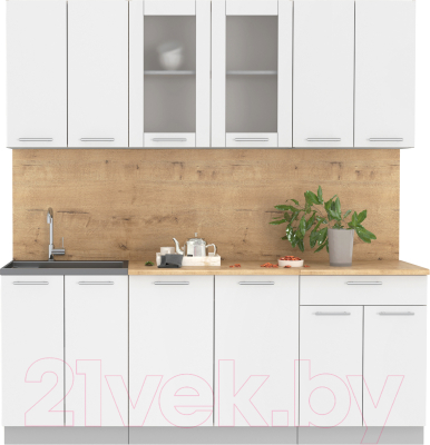 Кухонный гарнитур Интерлиния Мила 20-60 (белый платинум/белый платинум глянец/дуб бунратти) - фото