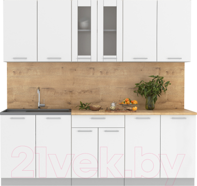 Кухонный гарнитур Интерлиния Мила 22 (белый платинум/белый платинум глянец/дуб бунратти) - фото