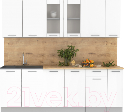 Кухонный гарнитур Интерлиния Мила 23 (белый платинум/белый платинум глянец/дуб бунратти) - фото
