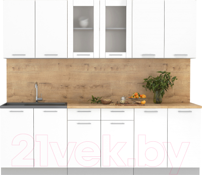 Кухонный гарнитур Интерлиния Мила 24 (белый платинум/белый платинум глянец/дуб бунратти) - фото