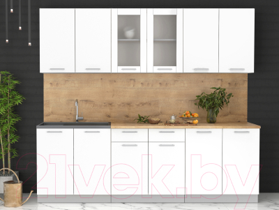 Кухонный гарнитур Интерлиния Мила 24 (белый платинум/белый платинум глянец/дуб бунратти)