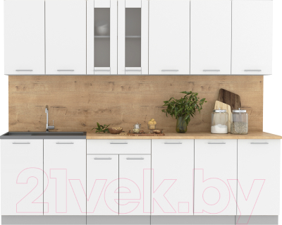 Кухонный гарнитур Интерлиния Мила 26 (белый платинум/белый платинум глянец/дуб бунратти) - фото