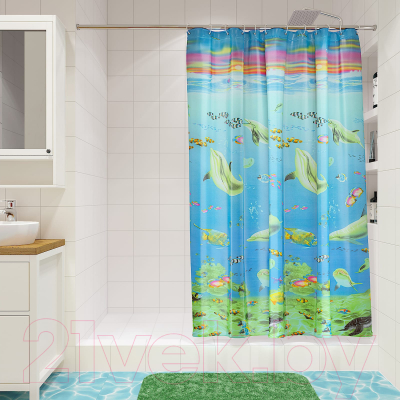 Шторка-занавеска для ванны FORA Веселые дельфины PH78