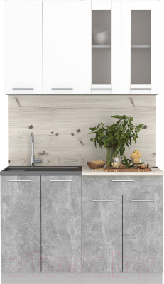 Кухонный гарнитур Интерлиния Мила 12 (бетон/белый платинум глянец/бискайская сосна) - фото