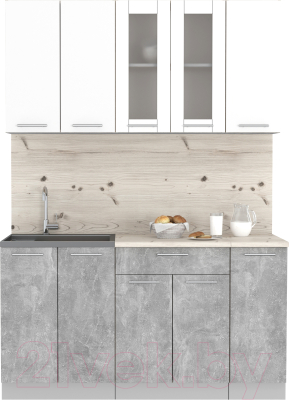 Кухонный гарнитур Интерлиния Мила 15 (бетон/белый платинум глянец/бискайская сосна) - фото