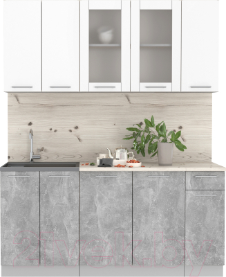 Кухонный гарнитур Интерлиния Мила 17-60 (бетон/белый платинум глянец/бискайская сосна) - фото