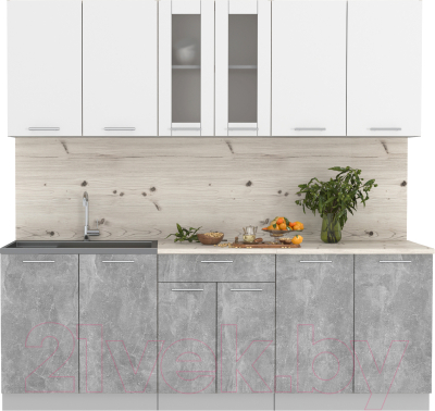 Кухонный гарнитур Интерлиния Мила 22 (бетон/белый платинум глянец/бискайская сосна) - фото