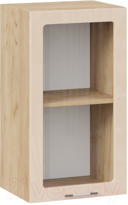 Шкаф навесной для кухни ТриЯ Весна 1В4С (дуб крафт золотой/ваниль глянец) - фото