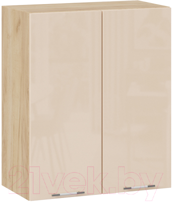 Шкаф навесной для кухни ТриЯ Весна 1В6 (дуб крафт золотой/ваниль глянец) - фото