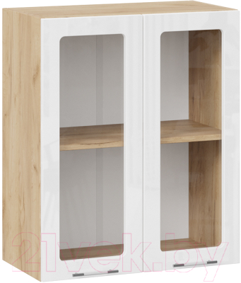 Шкаф навесной для кухни ТриЯ Весна 1В6С (дуб крафт золотой/белый глянец) - фото