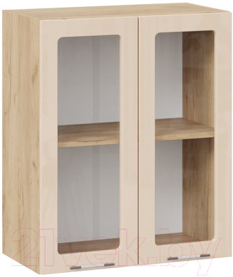 Шкаф навесной для кухни ТриЯ Весна 1В6С (дуб крафт золотой/ваниль глянец) - фото