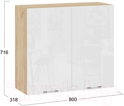 Шкаф навесной для кухни ТриЯ Весна 1В8 (дуб крафт золотой/белый глянец)