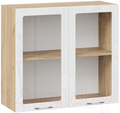 Шкаф навесной для кухни ТриЯ Весна 1В8С (дуб крафт золотой/белый глянец) - фото