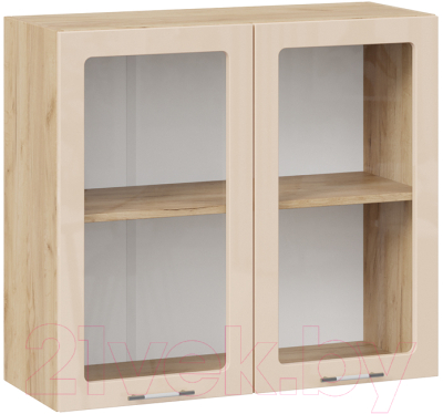 Шкаф навесной для кухни ТриЯ Весна 1В8С (дуб крафт золотой/ваниль глянец) - фото