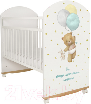 Детская кроватка INDIGO My Sleepy Мишка колесо-качалка (белый) - фото