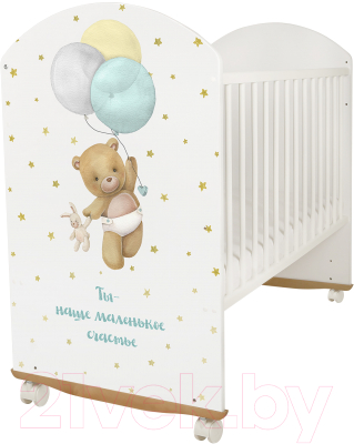 Детская кроватка INDIGO My Sleepy Мишка колесо-качалка (белый)