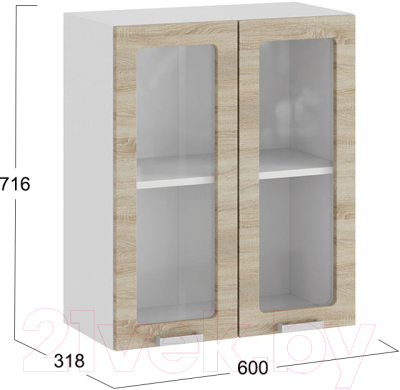 Шкаф навесной для кухни ТриЯ Гранита 1В6С (белый/дуб сонома)