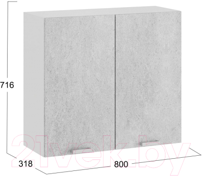 Шкаф навесной для кухни ТриЯ Гранита 1В8 (белый/бетон снежный)