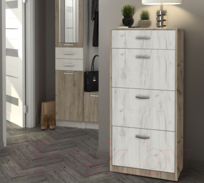 Тумба для обуви Артём-Мебель СН-100.12 (дуб крафт белый/дуб крафт серый)