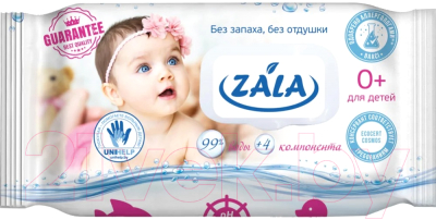 Влажные салфетки детские ZALA 99% воды + 4 компонента - фото