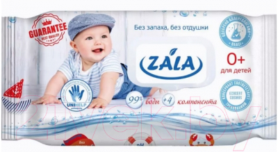 Влажные салфетки детские ZALA 99% воды + 4 компонента