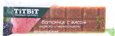 Лакомство для собак TiTBiT Батончик с мясом индейки и черносливом - фото